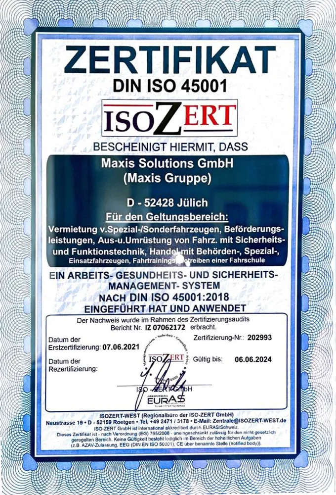 Maxis-Gruppe: An occupational health and safety management system according to DIN ISO 45001:2018