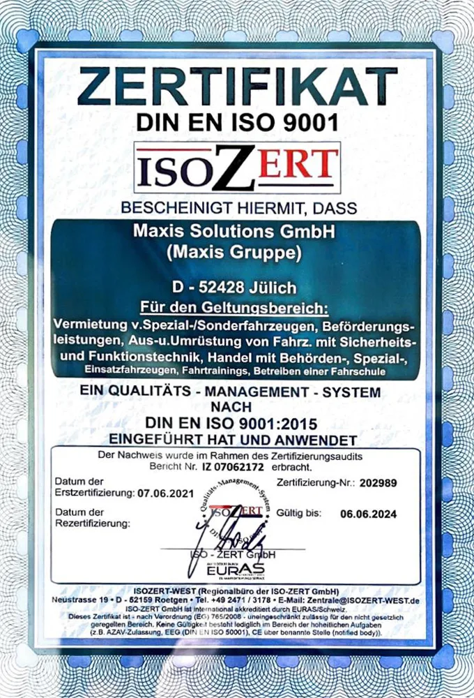 Maxis-Gruppe: A quality management system according to DIN ISO EN 9001:2015